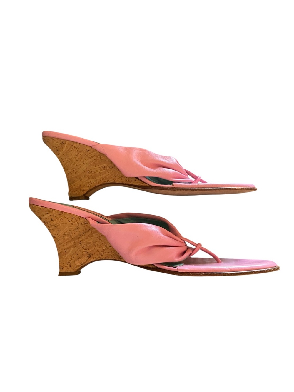 Lily Pulitzer Pink leather cork wedge Bow Tie Thongs Resortwear Coastal sandals - Picture 6 of 9